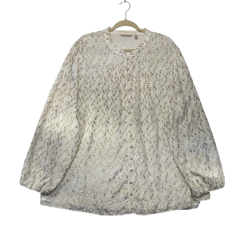 Soft Surroundings White Gold Metallic Clip Dot Blouse Plus Size 3X 5FY46 Womens